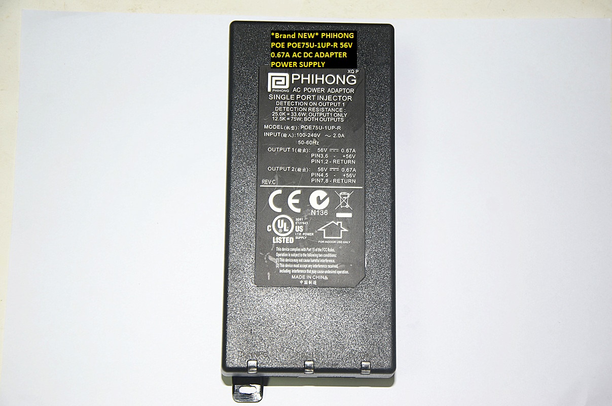 *Brand NEW* PHIHONG POE POE75U-1UP-R 56V 0.67A AC DC ADAPTER POWER SUPPLY